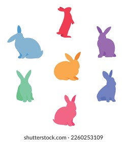 Set of many colorful bunnies on white background
