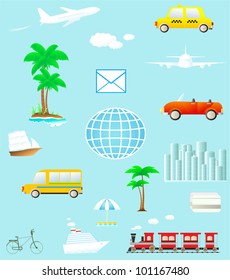 set many colorful isolated object on travel and transport