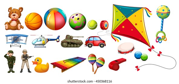 Set of many colorful toys illustration