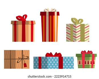 Set with many different beautiful gift boxes on white background, illustration