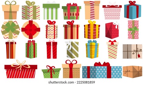 Set with many different beautiful gift boxes on white background, illustration. Banner design