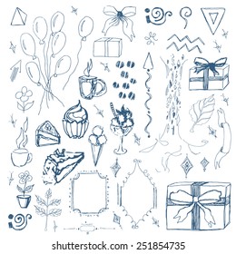 A set of many different holiday symbols in sketch\doodles style
