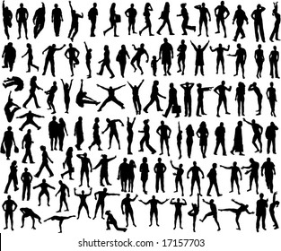 set of many different people silhouette