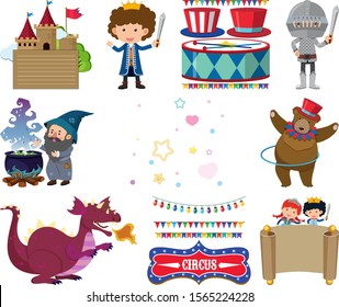 Set of many fairytale characters illustration