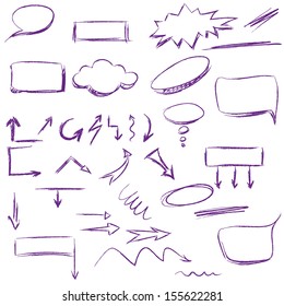 Set of many hand-drawn arrows isolated, vector  elements