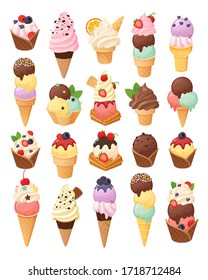 Set of many ice creams of different kinds. Isolated vector images.