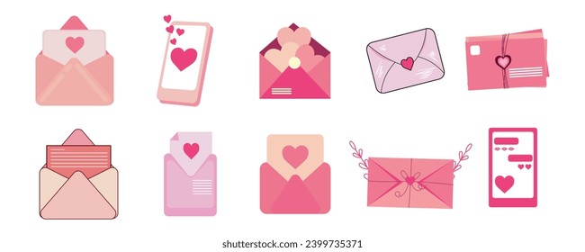 Set of many letters on white background. Valentine's Day celebra