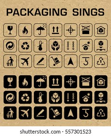 Set of many packaging icons, for cargo, parcel, and all packaging needs, in both outlined and negative style.