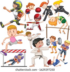 Set of many people doing different sports illustration