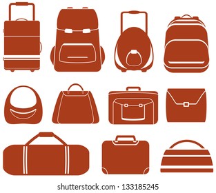 set many red isolated bag for man or woman