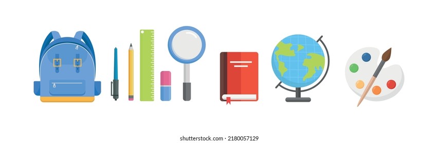 Set of many school supplies on white background - Vector illustration