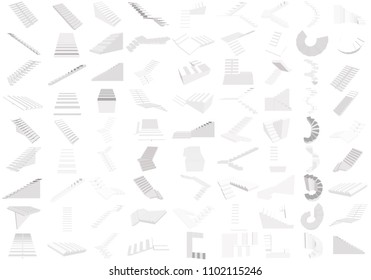 A set with many stairs. 3D. Vector illustration with stairs.