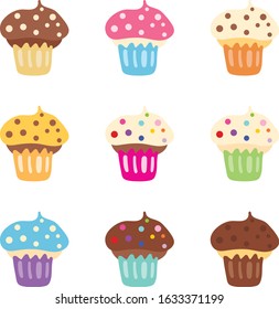 Set of many taste of cupcake. cute cupcake. girly illustration.