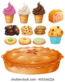 Set of many types of desserts illustration