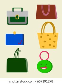 Set many types isolated bag for  woman. Leather bag.
