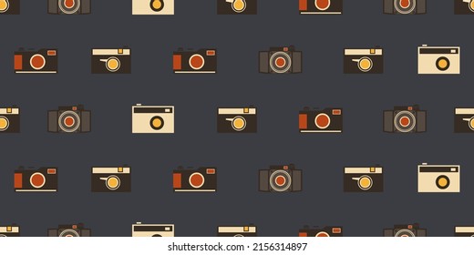 Set of Many Various Retro Style Cameras Pattern on Dark Brown Background for Wallpaper, Wrapper, Placard, Poster, Cover Designs - Illustration in Editable Vector Format