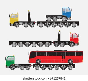 Set of Many Wheel Trailer and Truck for Heavy Weight Transportation Vector and Illustration
