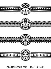 Set of maori polynesian tattoo border tribal sleeve pattern vector. Samoan bracelet tattoo design fore arm or foot. Armband tattoo tribal.