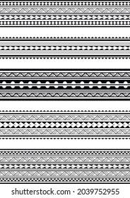 Set Of Maori Polynesian Tattoo Bracelets Border. Tribal Sleeve Seamless Pattern Vector. Samoan Bracelet Tattoo Design Fore Arm Or Foot.