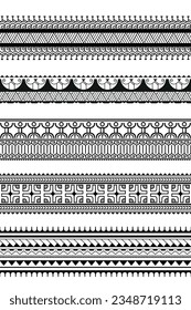 Set of maori polynesian tattoo bracelets border. Tribal sleeve seamless pattern vector. Samoan bracelet tattoo design fore arm or foot.