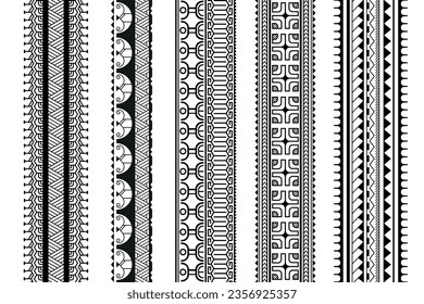 Set of maori polynesian tattoo bracelets border. Tribal sleeve seamless pattern vector. Samoan bracelet tattoo design fore arm or foot.