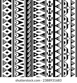 Set of maori polynesian tattoo bracelets border. Tribal sleeve seamless pattern vector. Samoan bracelet tattoo design fore arm or foot.