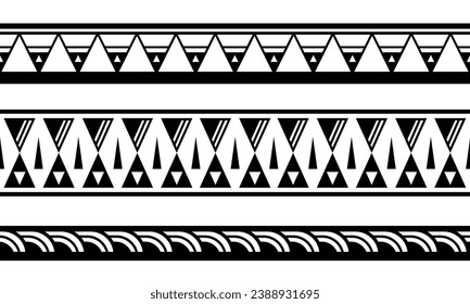 Set of maori polynesian tattoo bracelets border. Tribal sleeve seamless pattern vector. Samoan bracelet tattoo design fore arm or foot.