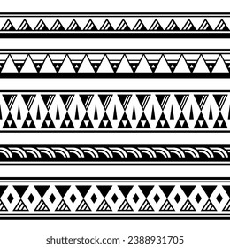 Set of maori polynesian tattoo bracelets border. Tribal sleeve seamless pattern vector. Samoan bracelet tattoo design fore arm or foot.