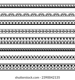 Set of maori polynesian tattoo bracelets border. Tribal sleeve seamless pattern vector. Samoan bracelet tattoo design fore arm or foot.