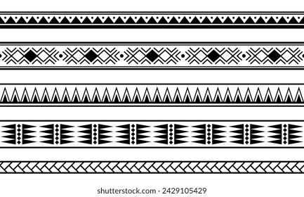 Set of maori polynesian tattoo bracelets border. Tribal sleeve seamless pattern vector. Samoan bracelet tattoo design fore arm or foot.