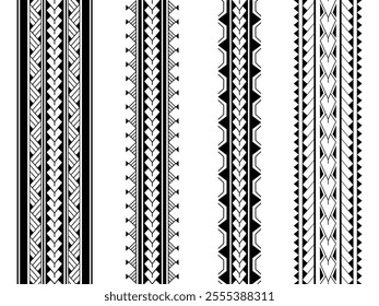 Set of Maori Polynesian tattoo bracelets border. Tribal sleeve seamless pattern vector. Samoan bracelet tattoo design fore arm or foot.