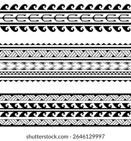 Set of Maori Polynesian tattoo bracelets border. Tribal sleeve seamless pattern vector. Samoan bracelet tattoo design fore arm or foot.  Gorizontal pattern