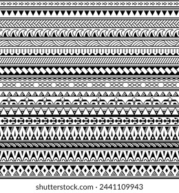 Set of maori polynesian tattoo line bracelets border. Tribal sleeve seamless pattern vector. Samoan bracelet tattoo design fore arm or foot.