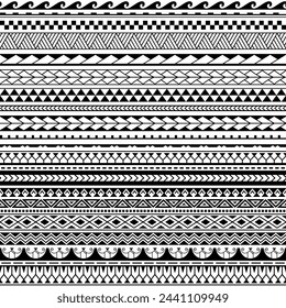 Set of maori polynesian tattoo line bracelets border. Tribal sleeve seamless pattern vector. Samoan bracelet tattoo design fore arm or foot.