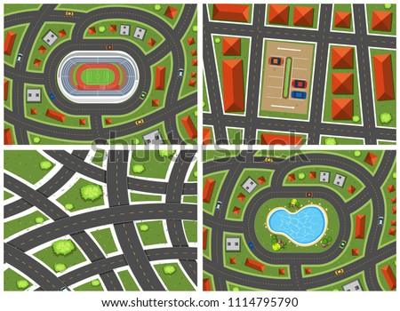 A Set of Map Ariel View illustration