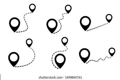 Set map distance measuring icon, pin map marker pointer sign, GPS location flat symbol – stock vector