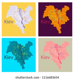 Set of Map of the districts of Kiev, Ukraine. Flat illustration