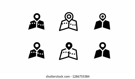 set of map icon, pin icon vector on white background - Vector