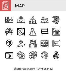 Set of map icons such as Maps, Navigator, Map, Network, Location, Signpost, Compass, Space map, Road, Flag, Web, Placeholder, Zoo, Treasure Website, Worldwide, Earth ,