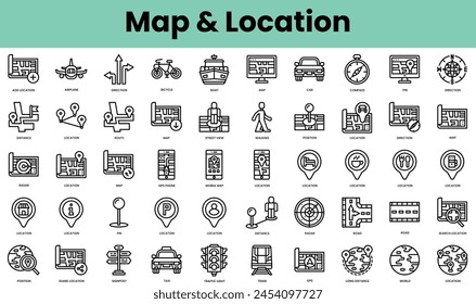 Set of map and location icons. Linear style icon bundle. Vector Illustration