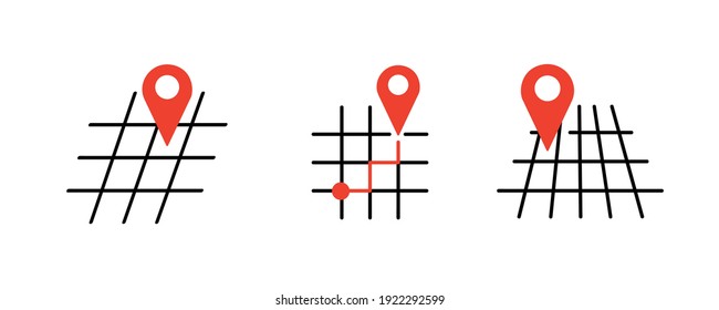 Set Of Map and Location Line Icons. Such Icons include topics such as land geolocation and position initialization on the map. Colorful location icon set. Editable Stroke. Logo, web application icons.