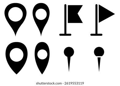 Set of Map Location Pins – Simple Navigation and GPS Marker Icons.