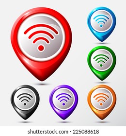 Set of Map Location WIFI icons.  Vector Illustration. 