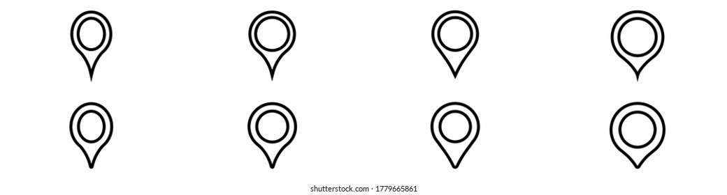 Satz der Markierungslinien für die Karte. Geotargeting-Pin für Karten in verschiedenen Formen. Vektorgrafik 