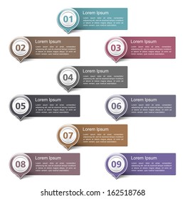 Set of map markers with numbers and place for your text, vector eps10 illustration