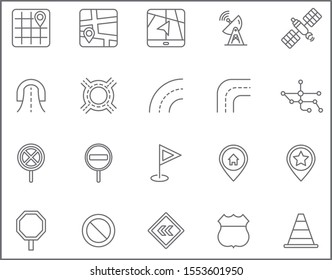 Set of map and navigation Icons line style. Included the icons as map, direction, road, gps navigation, route, direction sign, arrow and more.
customize color, stroke width control , easy resize.
