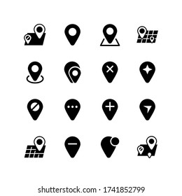 Conjunto de diseño de iconos de glifo de pin de mapa. Ilustración vectorial de ubicación de viaje.
