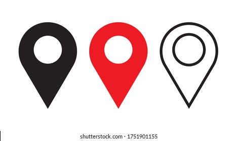 Set of Map pin icon. Place symbol. GPS pictogram, flat vector sign isolated on white background. Simple vector illustration for graphic and web design. Concept of cartography, navigate, geotagging