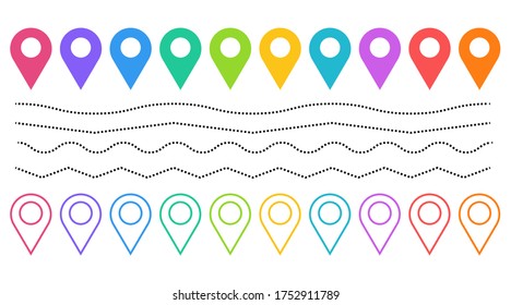 Set of Map pin icon. Place symbol. GPS pictogram, flat vector sign isolated on white background. Simple vector illustration for graphic and web design. Concept of cartography, navigate, geotagging