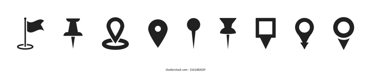 Set of map pin icons. Location marker collection. Vector isolated illustration. EPS 10.